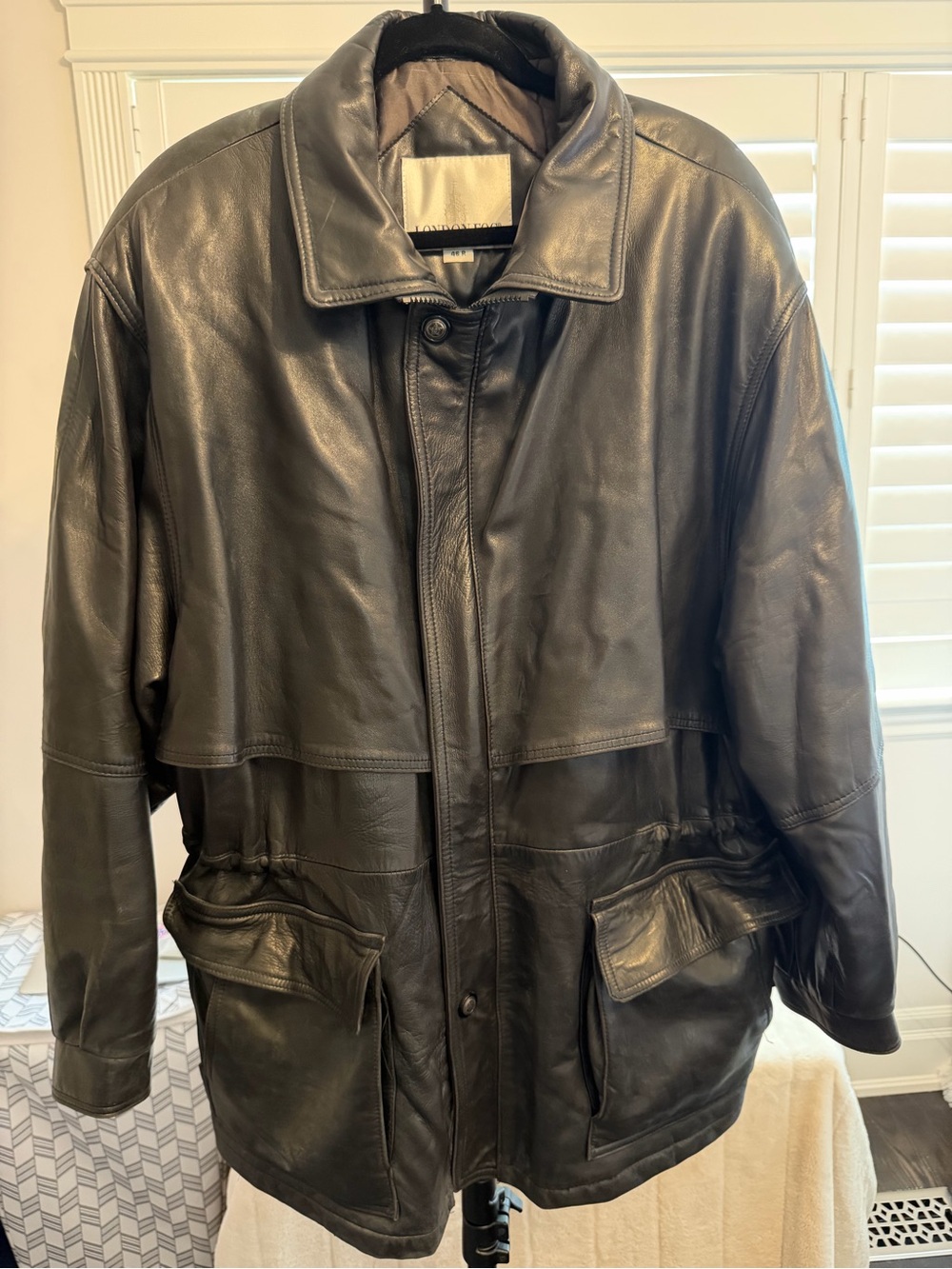 Men’s London Fog Black Leather Trench Coat